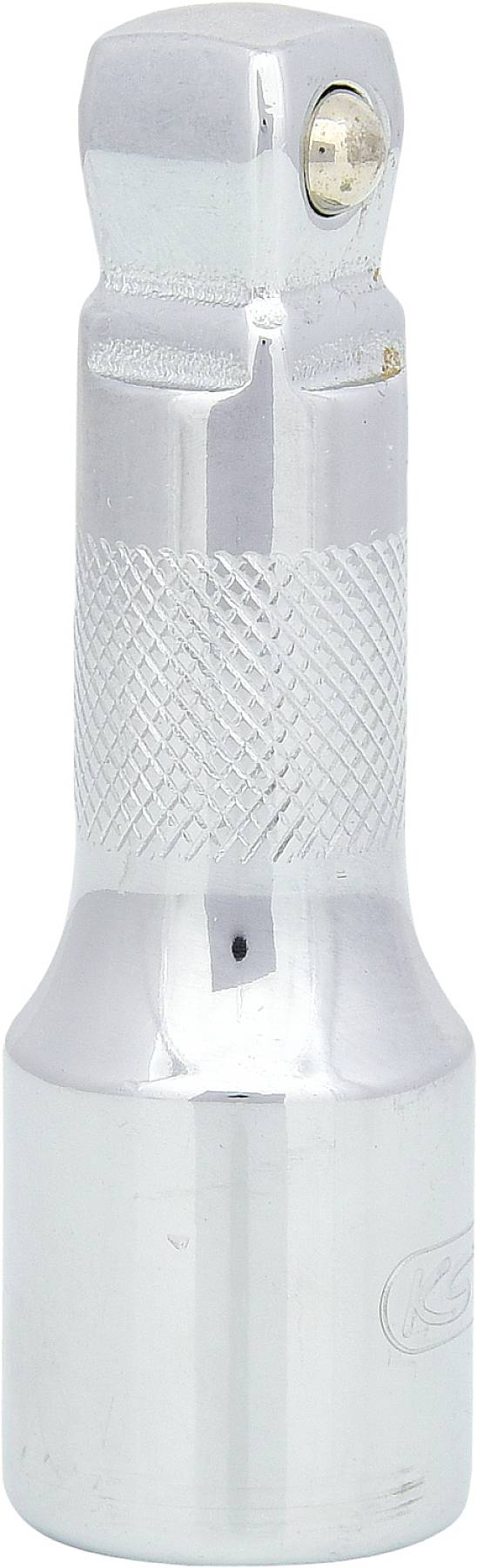 Srebrny metalowy przedłużacz do klucza z żebrowanym uchwytem, stosowany do wydłużenia narzędzia w trudno dostępnych miejscach.