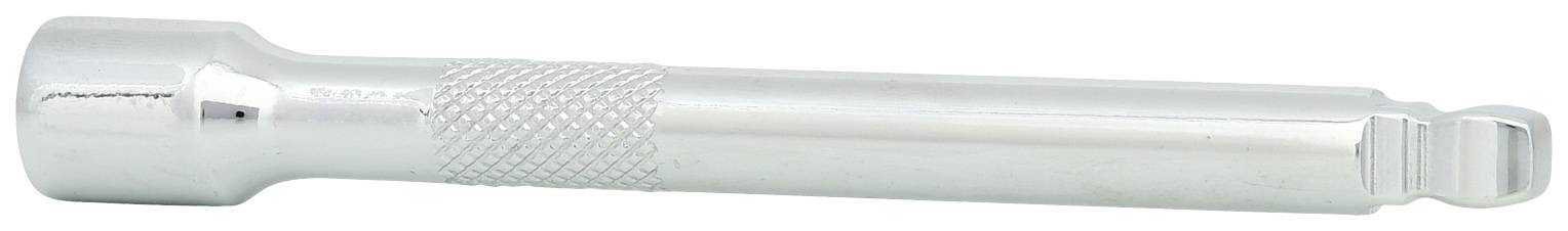 Srebrny metalowy uchwyt z rowkowaną powierzchnią dla lepszego chwytu, o cylindrycznym kształcie, odpowiedni do użycia w narzędziach.