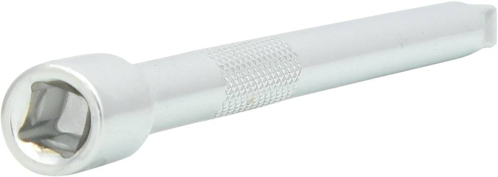 Srebrowy przedłużacz do klucza nasadowego, używany do wydłużenia klucza w ciasnych lub trudno dostępnych przestrzeniach.