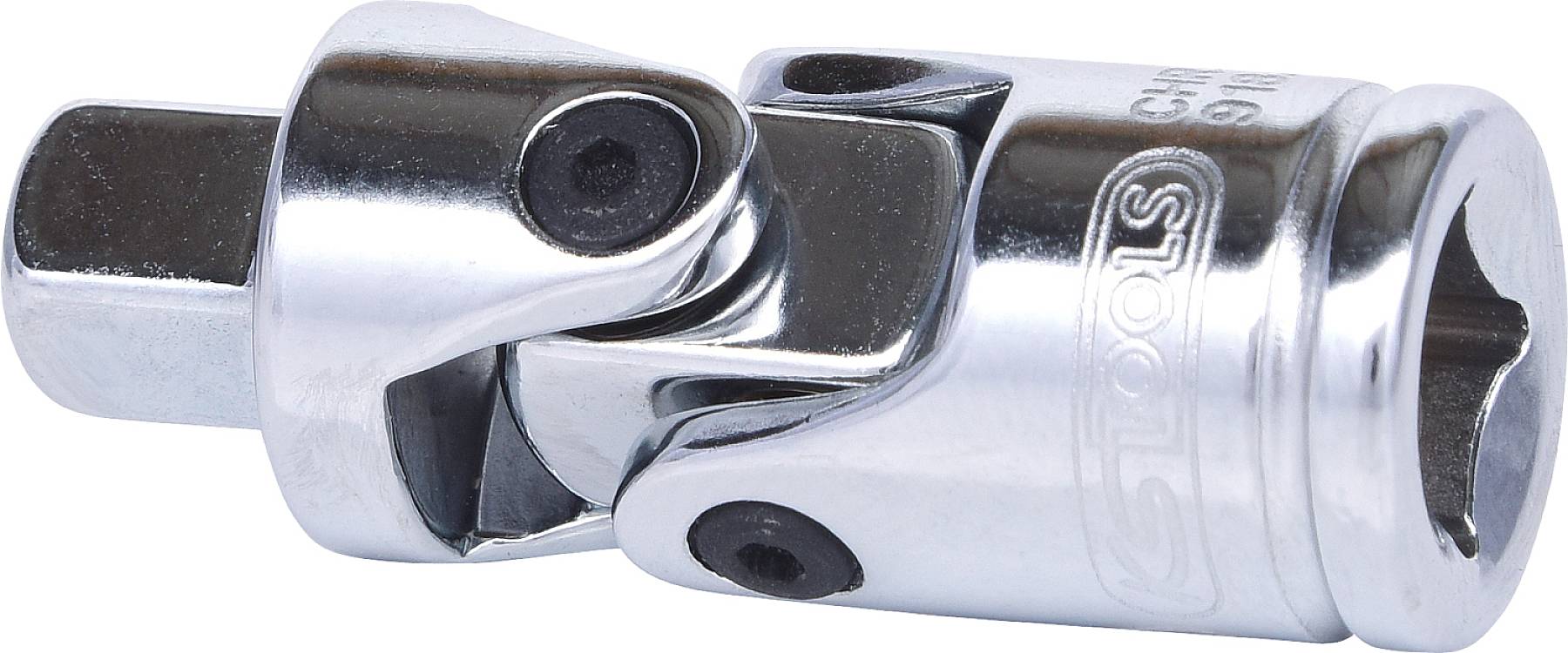 Metalowy adapter narzędziowy przegubowy; umożliwia elastyczne ustawienie kąta podczas pracy w trudno dostępnych miejscach przy wkręcaniu śrub.