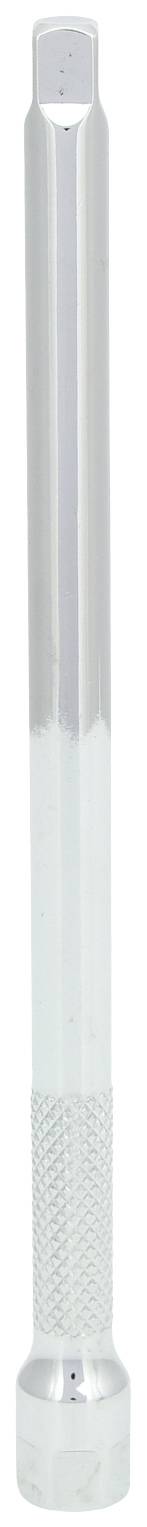 Długi, srebrny, cylindryczny pręt z żebrowaną strefą uchwytu, prawdopodobnie narzędzie lub element mocujący.