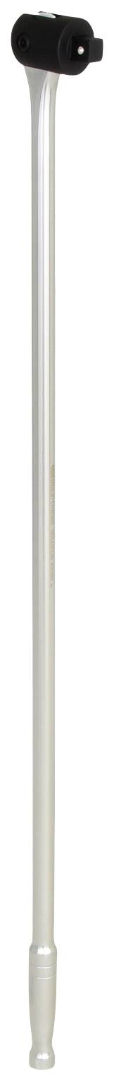 Prosty, biały kij do chodzenia z czarną rączką i zaokrągloną końcówką. Odpowiedni do wspierania podczas chodzenia.