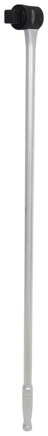 Długie srebrne ramię dźwigni z czarną głowicą obrotową, prawdopodobnie narzędzie służące do zwiększenia momentu obrotowego podczas prac mechanicznych.