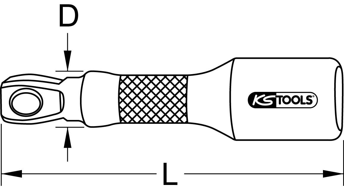 'KS Tools' uchwyt narzędziowy ze strefą antypoślizgową, pokazujący długość (L) i średnicę (D) dla precyzyjnego dopasowania i obsługi.