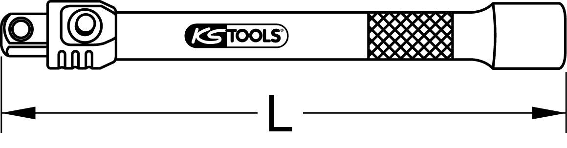 Przedłużka 'KS Tools' z rękojeścią z gwintem. Długość oznaczona podwójną strzałką. Narzędzie do przenoszenia momentu obrotowego.