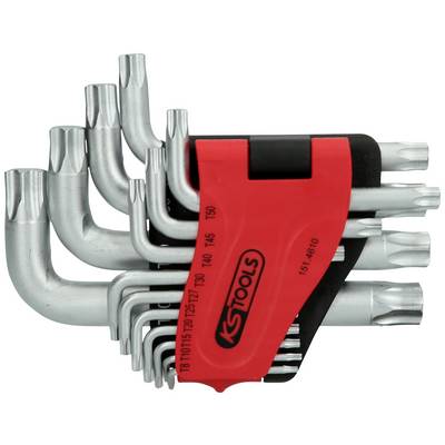 Zestaw kluczy Torx L o różnych rozmiarach w czerwonym uchwycie z czarną rękojeścią, marka KS Tools.