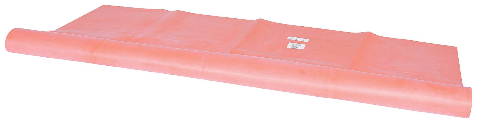 Rozwinięty kawałek czerwonego materiału, płasko rozłożony na białym tle.