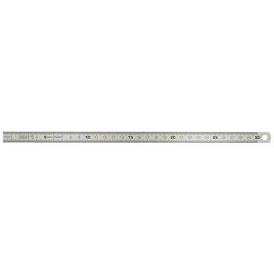 Srebrna linijka z podziałką centymetrową i milimetrową od 0 do 30 cm, numerowana co 1 cm.