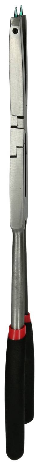 Złożone, długie narzędzie ręczne z czarnymi uchwytami i czerwonymi akcentami, prawdopodobnie narzędzie ogrodnicze lub do przycinania.