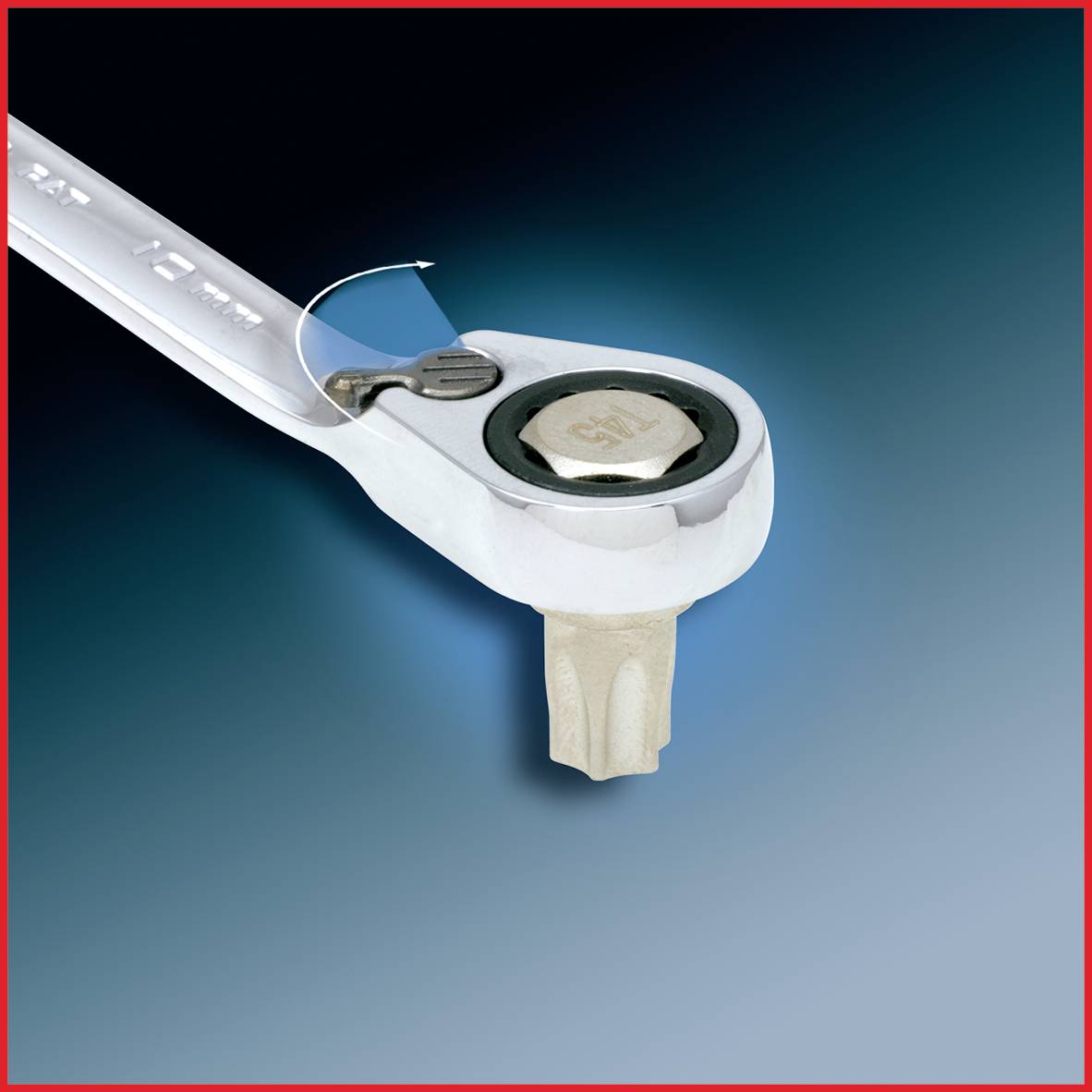 Nasadka klucza z grzechotką, z głowicą grzechotki i adapterem do kluczy nasadowych. Narzędzie służy do łatwego dokręcania lub odkręcania śrub.