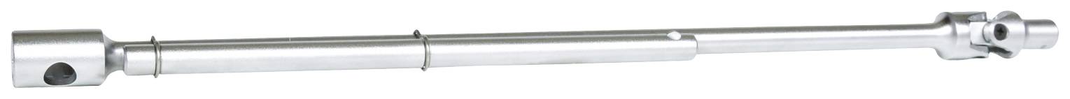 Srebrna metalowa rura o gładkiej, błyszczącej powierzchni, ma kształt cylindryczny z dwoma pogrubieniami w regularnych odstępach.