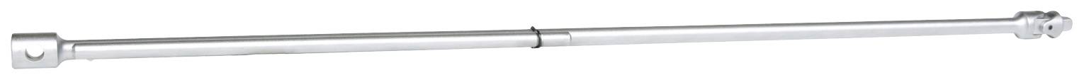 Metalowy przedłużacz, do użycia z narzędziami lub urządzeniami, regulowany w długości, w kolorze srebrnym.