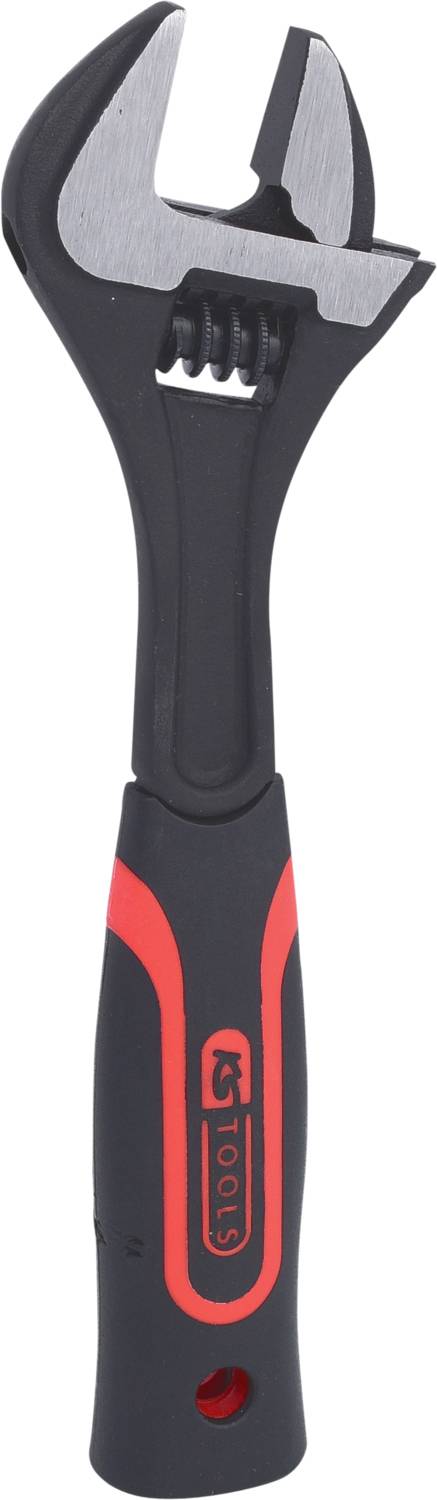 Regulowany klucz nastawny z czarnym uchwytem w czarno-czerwonej kolorystyce.