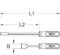 Schemat wkrętaka płaskiego ze wskazaniem długości L1 i L2, szerokości B. Przedstawia logo uchwytu oraz wymiary trzonu i końcówki.