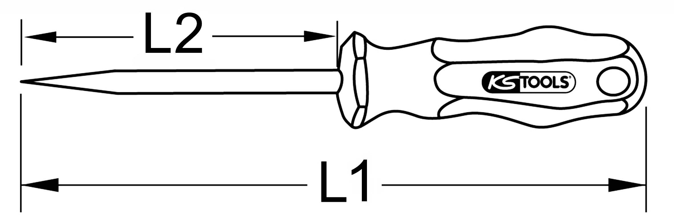 Rysunek wkrętaka z wymiarami L1 i L2, uchwyt standardowy.