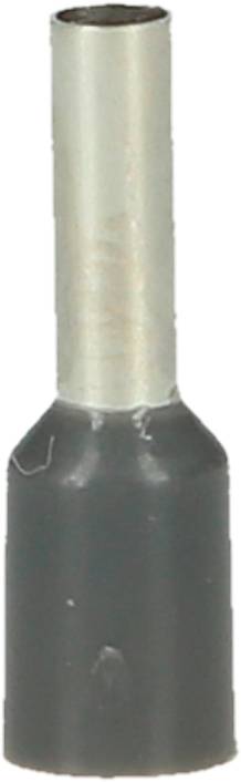 Metalowa tulejka końcowa na przewód jednotorowy z szarą osłoną z tworzywa sztucznego.