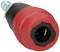 Sprzęgło pneumatyczne z czerwonym płaszczem ochronnym, cylindryczny kształt, metalowy element przyłączeniowy. Odpowiednie do systemów pneumatycznych.