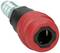 Metalowy złącz przewodu z czerwonym, izolacyjnym pokryciem z tworzywa sztucznego. Nadaje się do systemów sprężonego powietrza lub hydraulicznych.