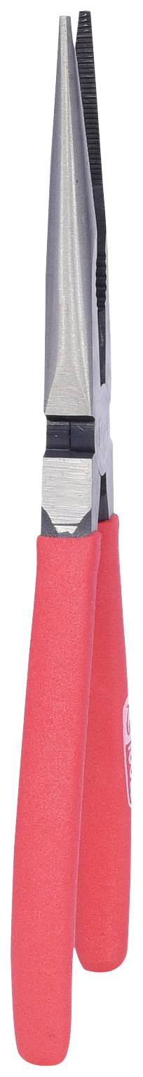 Długie szczypce precyzyjne z czerwonymi uchwytami, odpowiednie do precyzyjnych prac w trudno dostępnych miejscach.