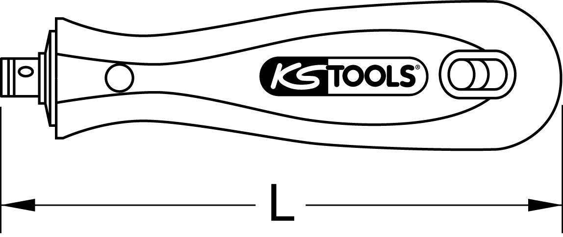 Uchwyt klucza zapadkowego 'KS Tools', ilustracja przedstawia narzędzie o długości 'L'.
