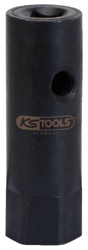 'Czarna wtyczka z otworem bocznym, na której widnieje napis 'KS Tools Germany'. Cylindryczny, solidny osprzęt, odpowiedni do narzędzi.'
