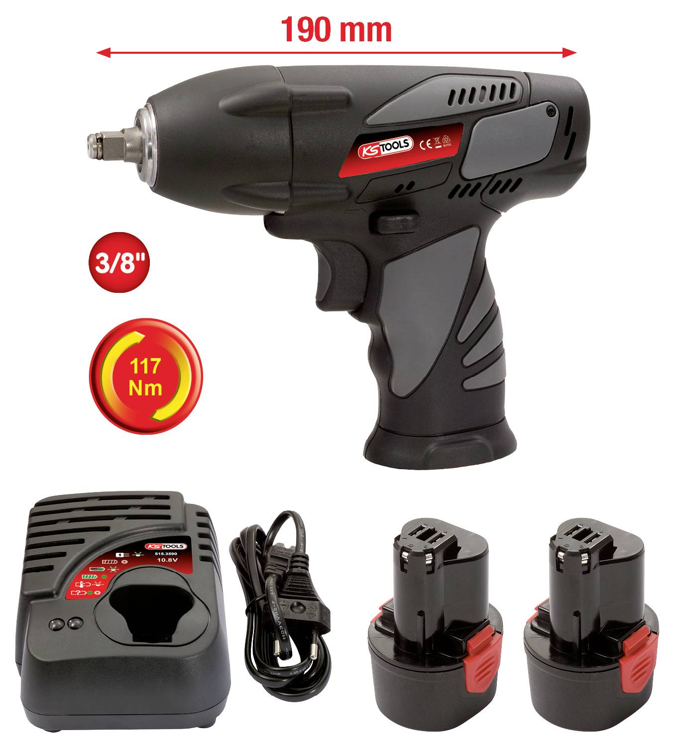 KS Tools 515.3516 5153516 Акумуляторний ударний гайковерт 10,8 В Кількість акумуляторів у комплекті 2 літій-іонні ємністю 2,0 Аг