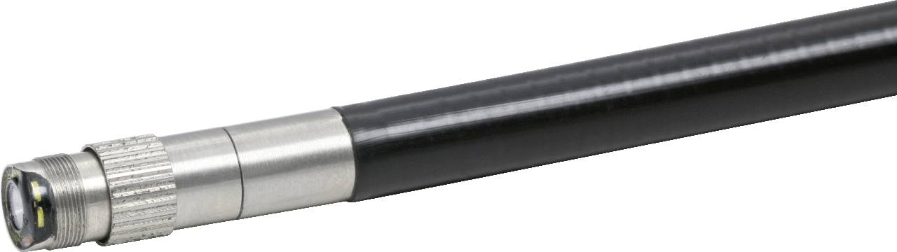 Czarny, okrągły przewód z srebrnym metalowym złączem na jednym końcu przedstawia kabel koncentryczny używany w technice komunikacyjnej.