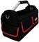 Czarna torba na narzędzia z czerwonym obramowaniem i srebrnym uchwytem, odpowiednia do przenośnego przechowywania narzędzi.