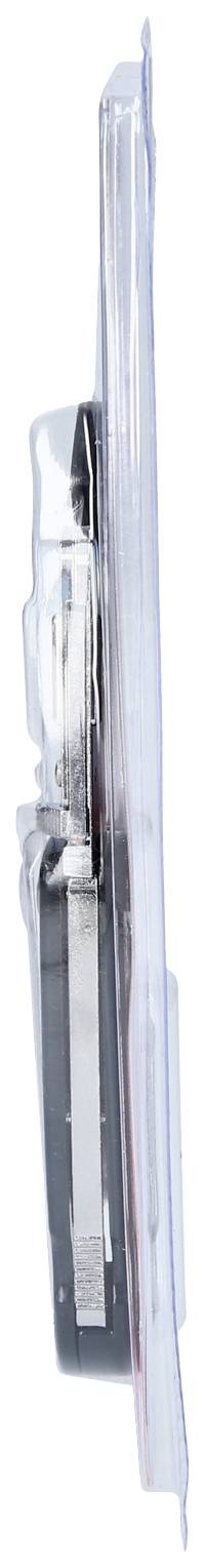 Widok z boku zapakowanego produktu w opakowaniu blistrowym, ukazujący szczegóły grubości i kształtu opakowania.