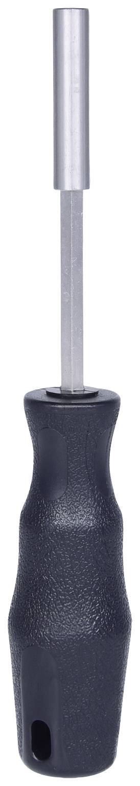 Śrubokręt z czarną rękojeścią i metalowym trzpieniem.