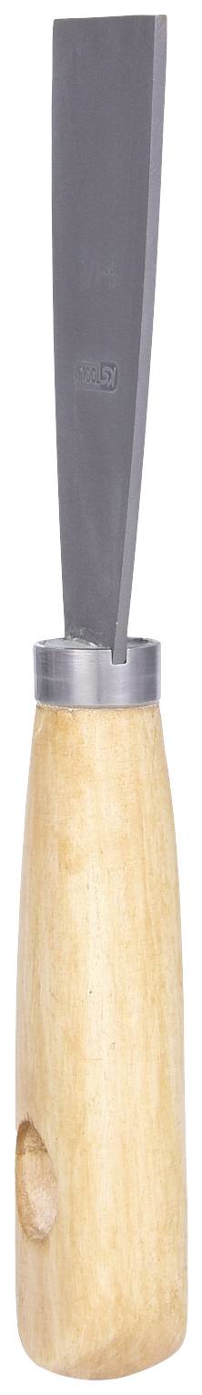 Dłuto z drewnianą rękojeścią i metalowym ostrzem, najczęściej używane do rzeźbienia lub kształtowania drewna.