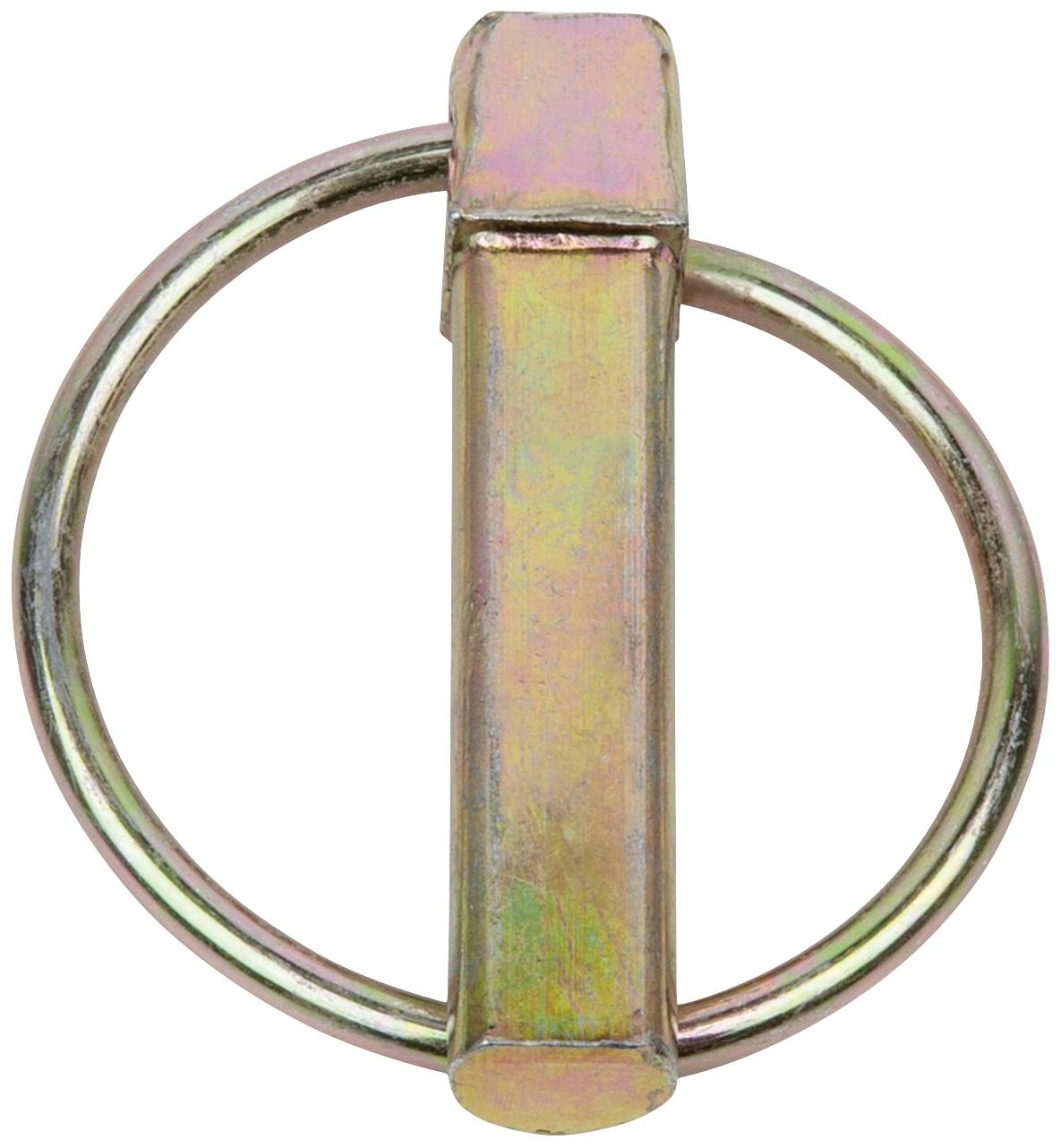 Metalowa sprzączka z okrągłym pierścieniem; błyszcząca, lekko opalizująca powierzchnia; odpowiednia do mocowania paska lub pasa.