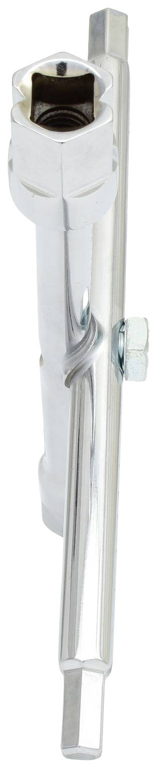 Metalowy klucz z mechanizmem przegubowym, przeznaczony do różnych rodzajów śrub. Idealny do trudno dostępnych miejsc.