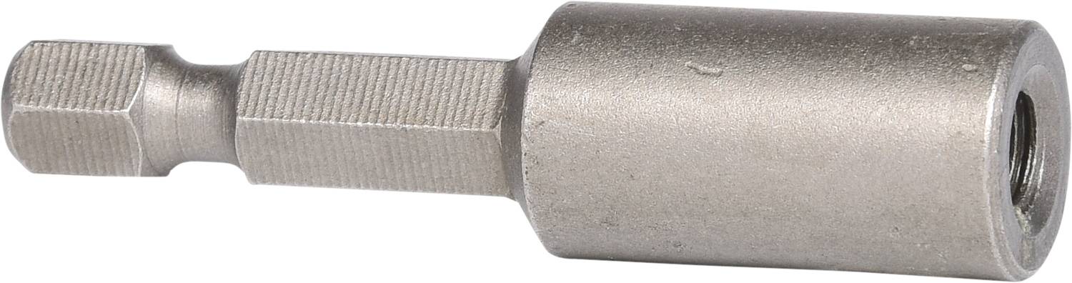 Magnetyczne przedłużenie uchwytu bitów, w kolorze srebrnym, sześciokątne, do mocowania w wiertarkach lub wkrętakach.