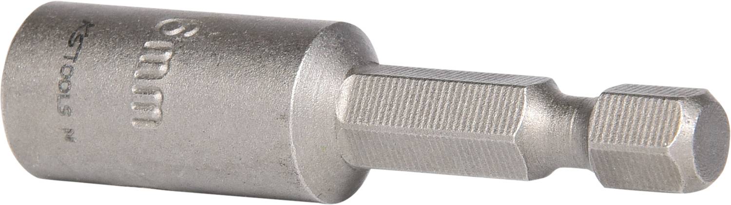 Przedstawiono 6-milimetrowy magnetyczny klucz nasadowy o sześciokątnym trzpieniu. Odpowiedni do mocowania nakrętek i śrub.