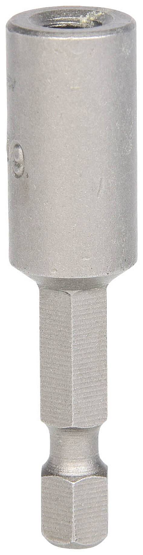 Srebrny sześciokątny uchwyt magnetyczny do wkrętów z trzpieniem przystosowanym do wierteł, idealny do prac majsterkowiczów.