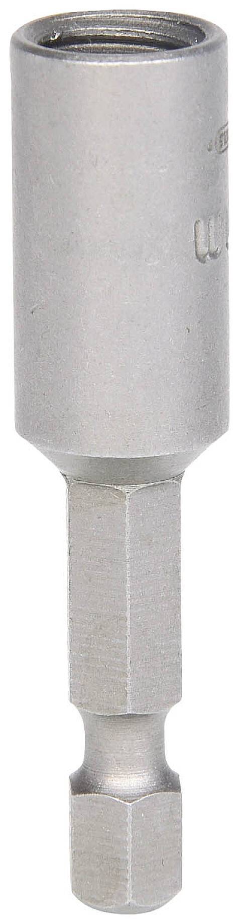 Metalowy bit sześciokątny z cylindrycznym trzpieniem, typowy dla narzędzi wiertniczych. Stosowany głównie w wkrętakach i wiertarkach.