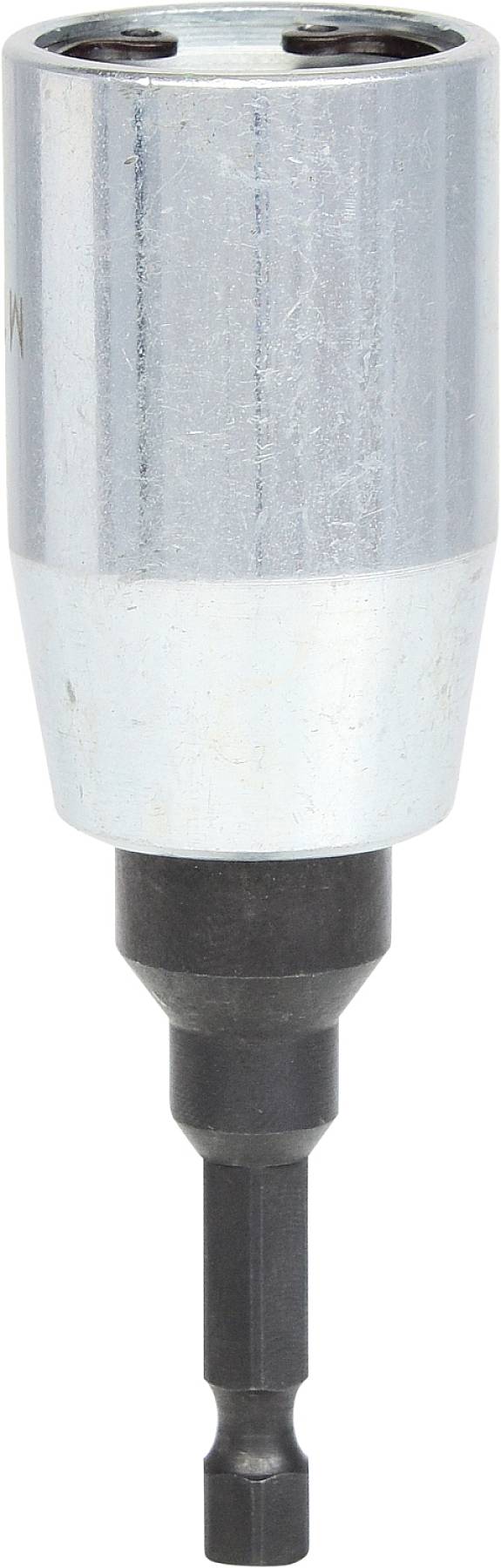 Adapter do wiercenia metalu o cylindrycznym korpusie i sześciokątnym uchwycie, przeznaczony do użycia z wiertarkami, odpowiedni do prac metalowych.