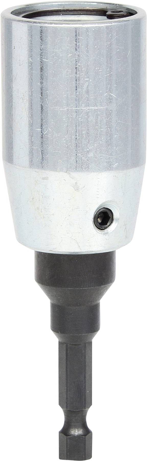 Metalowy adapter klucza, zaprojektowany do stosowania z wkrętakiem lub wiertarką.