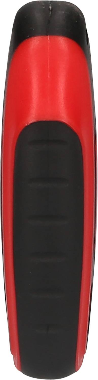 Czerwono-czarny, cylindryczny uchwyt narzędzia z powierzchnią antypoślizgową.