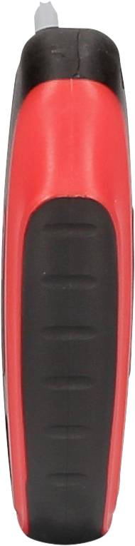 Czarny i czerwony śrubokręt z ergonomicznym uchwytem, widziany z boku.