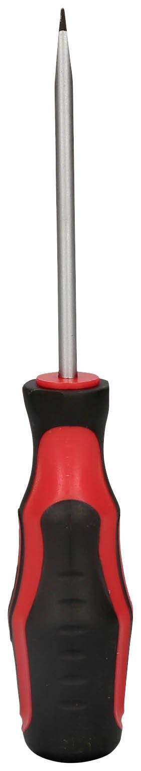 Wkrętak krzyżowy z czarną rękojeścią i czerwonymi akcentami.