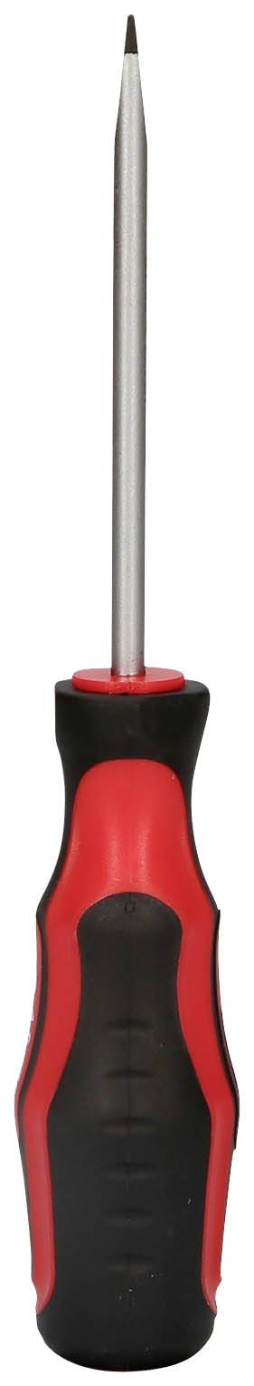 Czarny i czerwony śrubokręt z długą, wąską metalową końcówką.