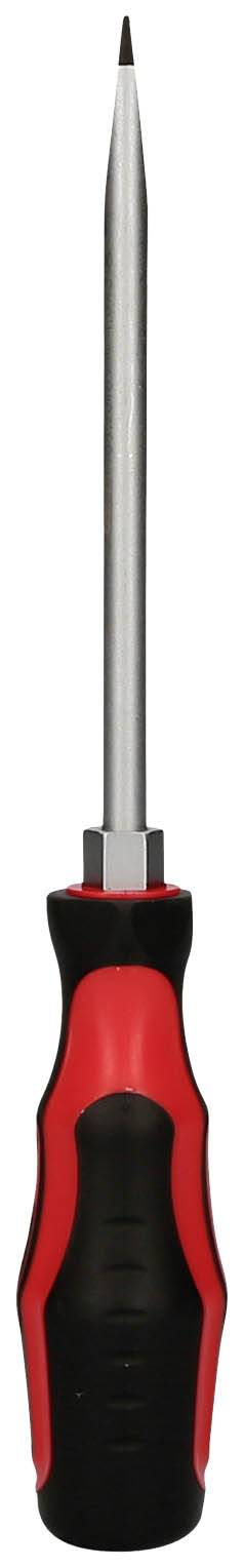 Wkrętak z czerwoną i czarną rękojeścią.