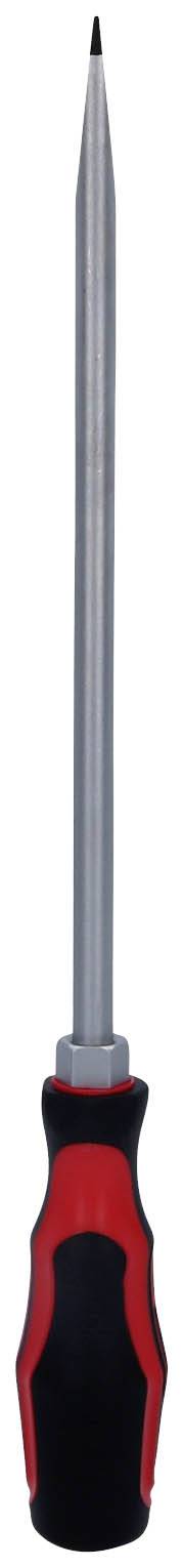 Długi wkrętak z czarnym uchwytem i czerwonymi akcentami, odpowiedni do precyzyjnych prac.