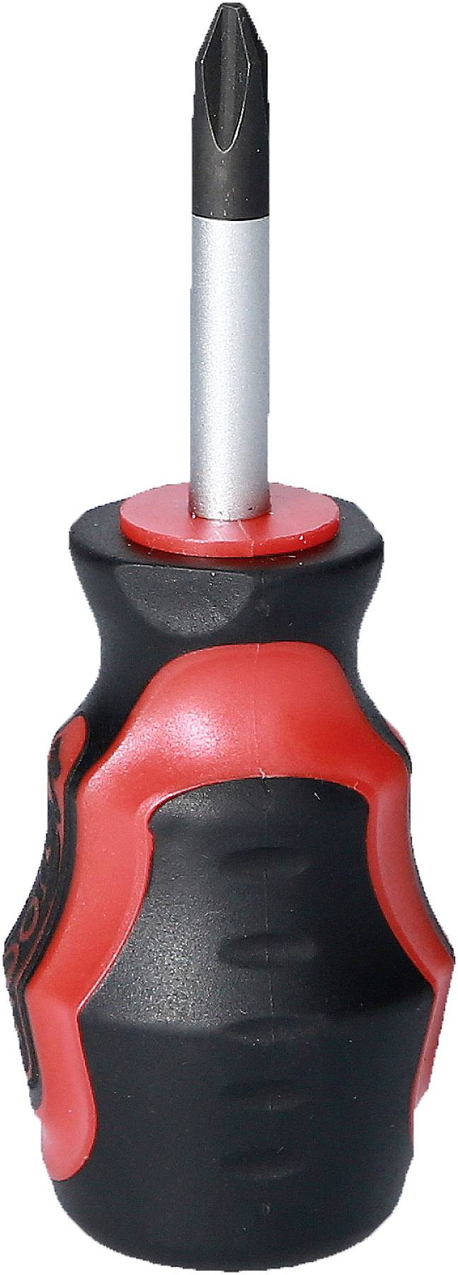 Wkrętak krzyżowy z ergonomiczną rękojeścią w kolorach czarnym i czerwonym, odpowiedni do precyzyjnych prac śrubowych.