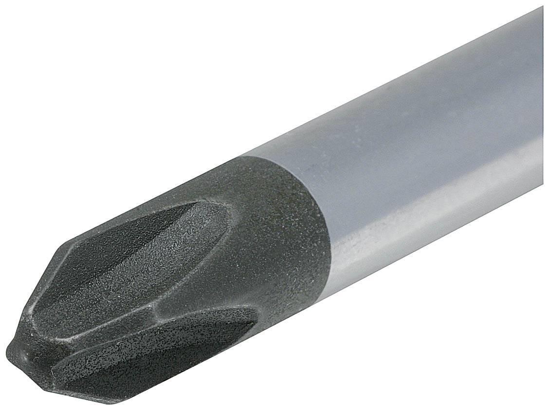 Czarny, metalowy końcówka wkrętaka Torx jest pokazana pod skosnym kątem z boku.