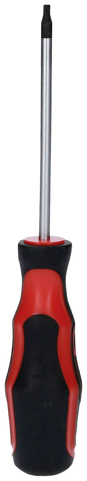 Śrubokręt z czarnym uchwytem i czerwonymi akcentami, odpowiedni do prac majsterkowiczów.