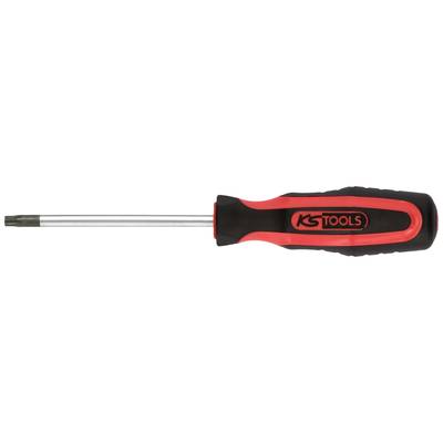 Wkrętak z czarną i czerwoną rękojeścią, metalowe ostrze z końcówką w kształcie gwiazdy, oznaczony logo 'KS Tools'.