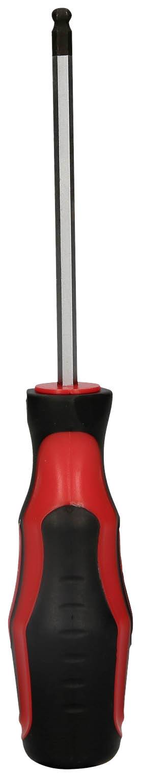 Wkrętak z czarnym uchwytem i czerwonymi akcentami, odpowiedni do wkrętów imbusowych.